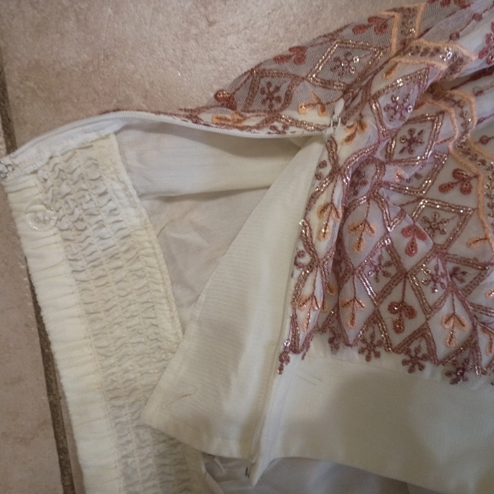 Soft Surroundings Cream and Blush Printed A-Line Skirt - Picture 7 of 9
